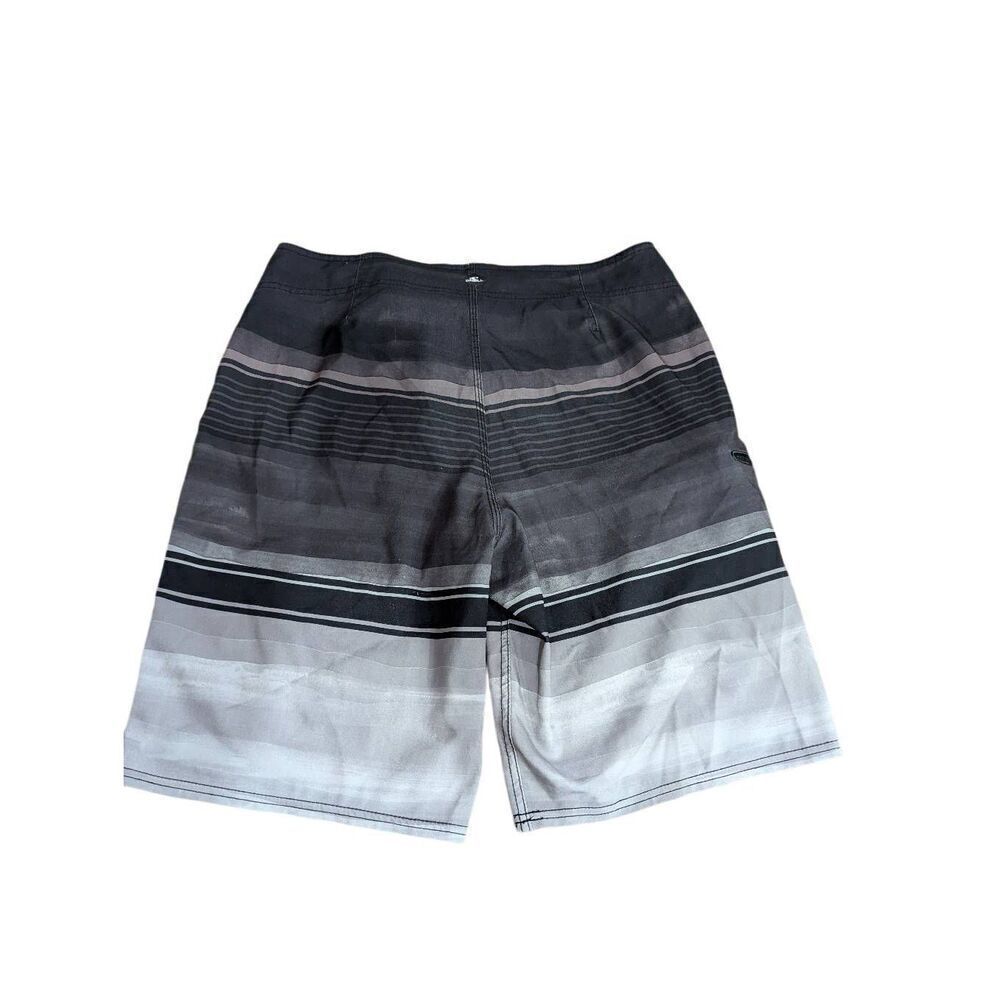 O'Neill Men's Brown & Gray Black Striped Mid-Rise Drawstring Board Shorts Size 3